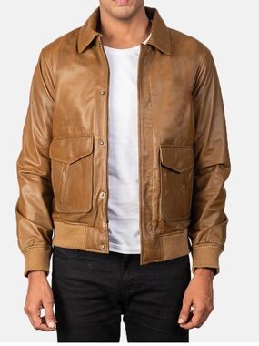 The jacket Maker COFFMEN OLIVE BROWN A2 LEATHER BOMBER JACKET